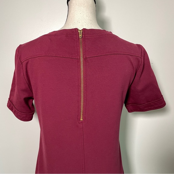 J Crew Burgundy Crew Neck Short Sleeve Sheath Mini Dress 4 - Picture 9 of 12
